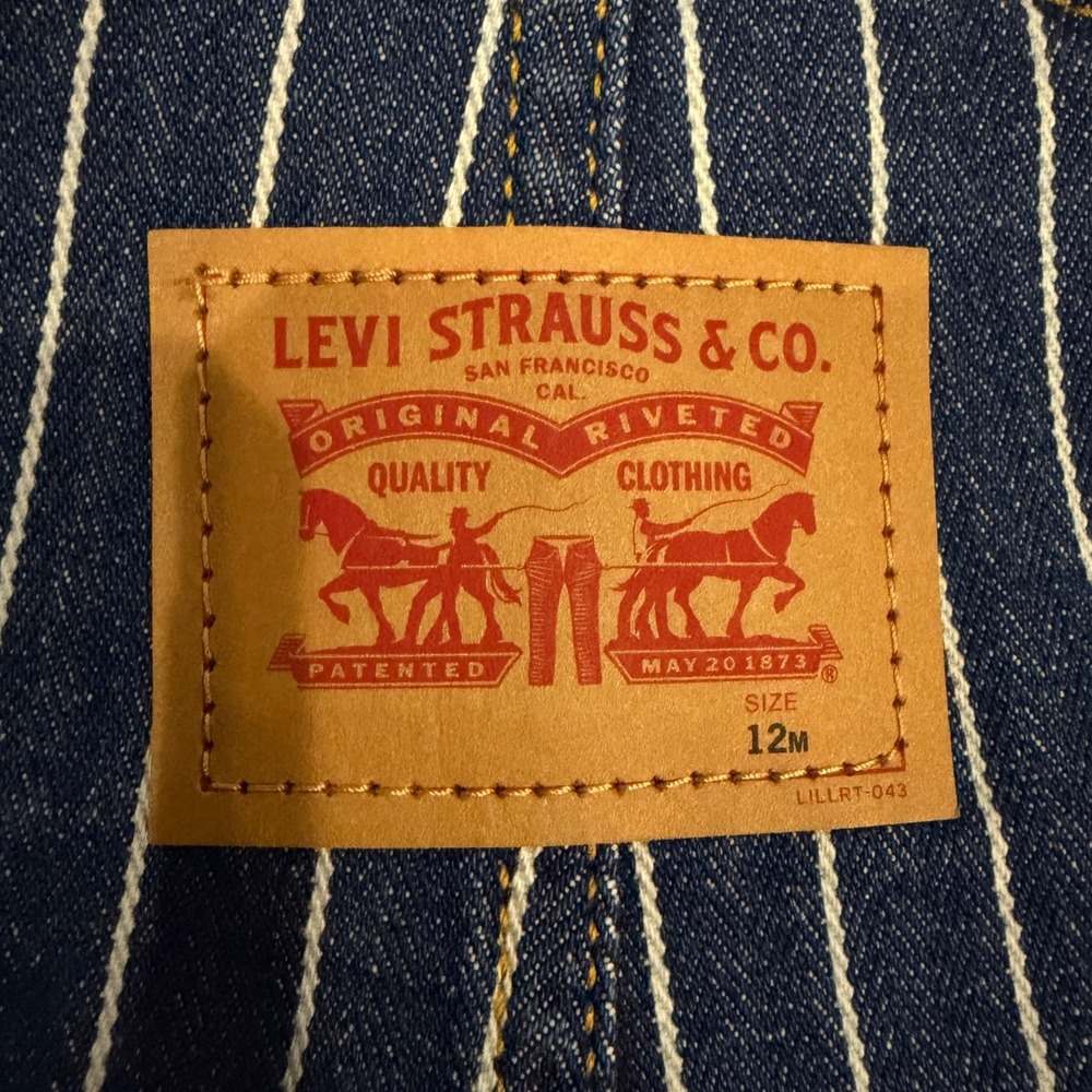 Levi's Baby Conductor Stripe Denim Overalls 12M NWT‎ Choo Choo Train - Picture 2 of 7